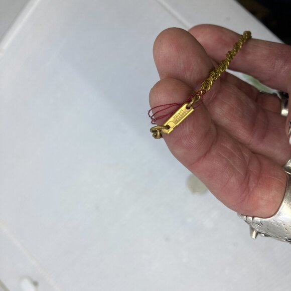 vtg MIRIAM HASKELL signed brass jade color glass flapper necklace - Picture 4 of 5